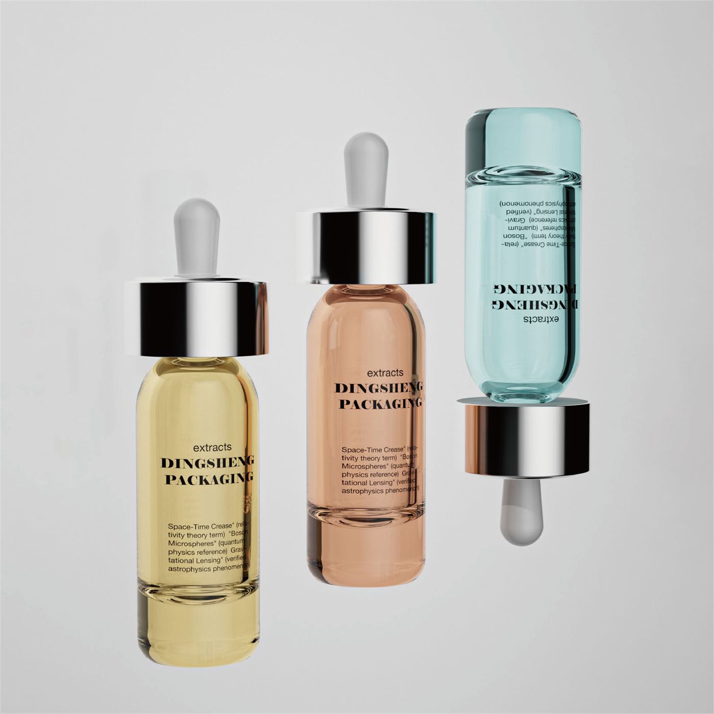 Three extract dropper bottles