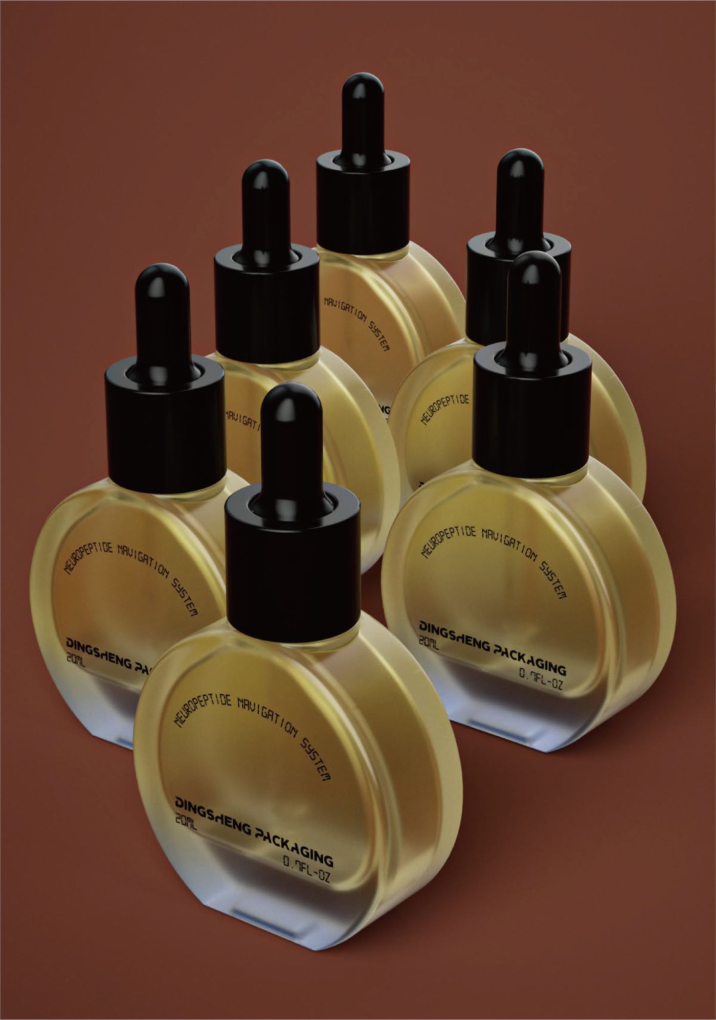 Round 20ml serum dropper bottles clustered together